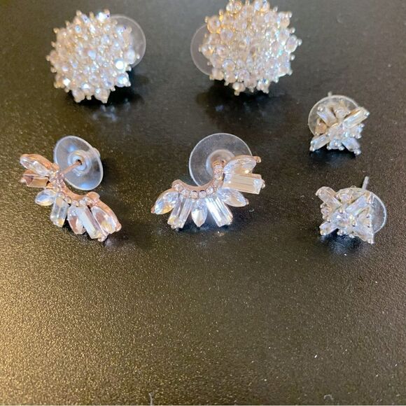 Glam Bling Crystal Pierced Earrings Set of 3 Vintage - Picture 3 of 5